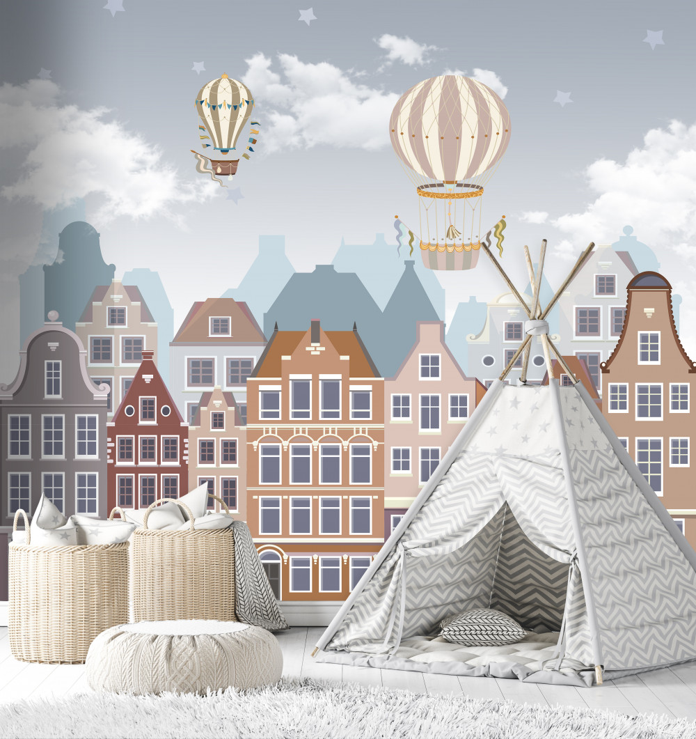 Fototapeta balony na ogrzane powietrze nad miastem