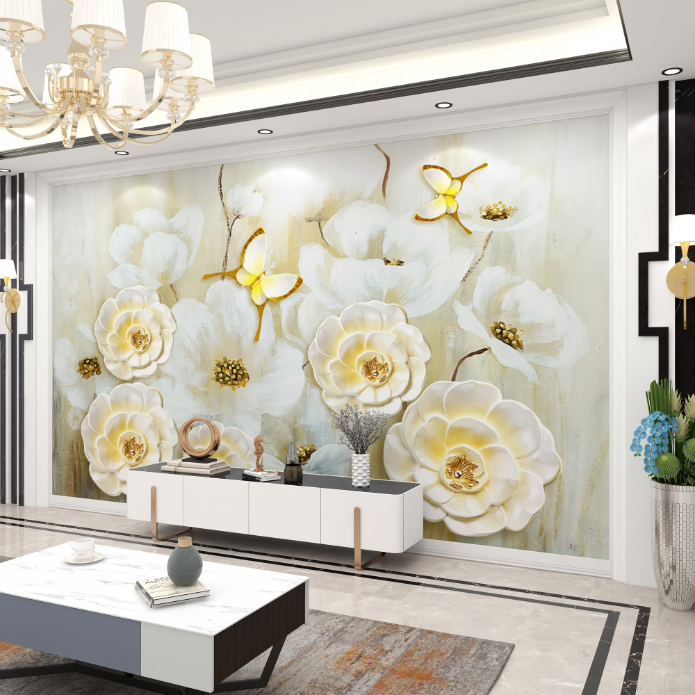 Fototapeta jasne kwiaty i niezwykłe motyle