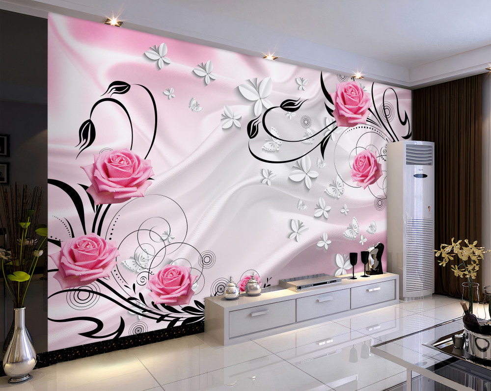 Fototapeta różowe gałązki róż na białym jedwabnym tle