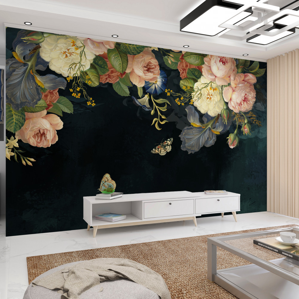 Fototapeta różnorodność kwiatów na ciemnym tle