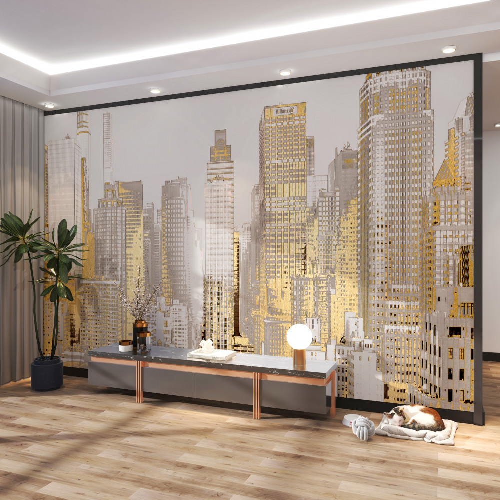 Fototapeta panorama drapaczy chmur w złocie