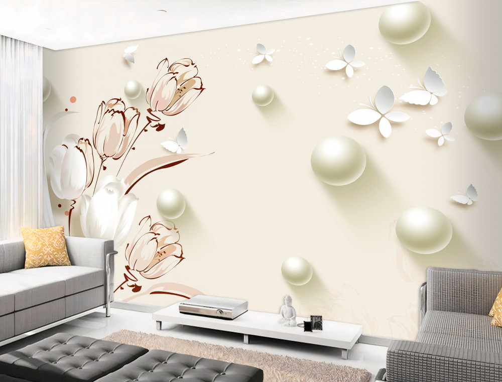 Fototapeta białe kwiaty ze złota i pereł