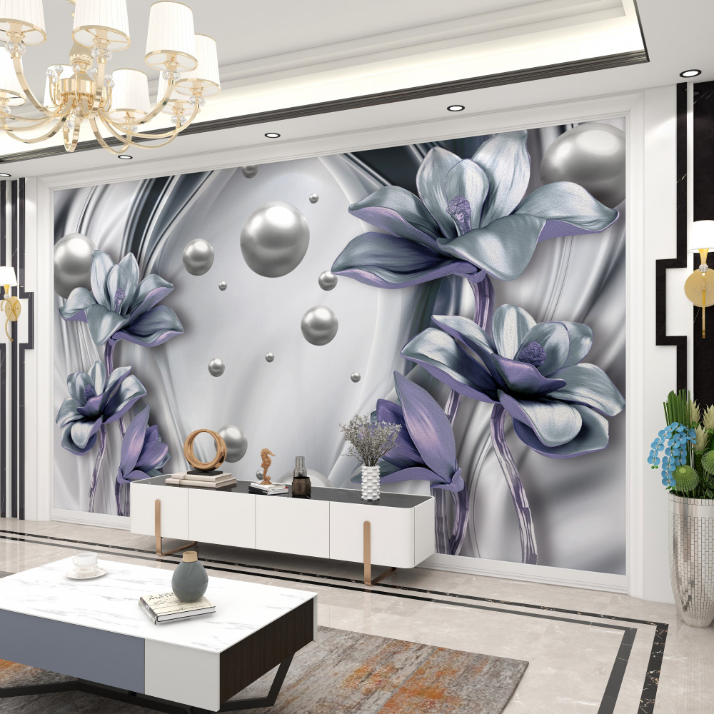 Fototapeta kwiaty i perły w odbiciu wody