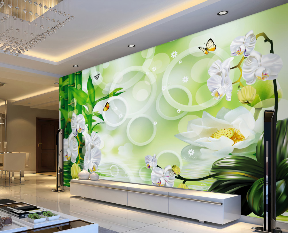 Fototapeta białe orchidee i bambus w wodzie