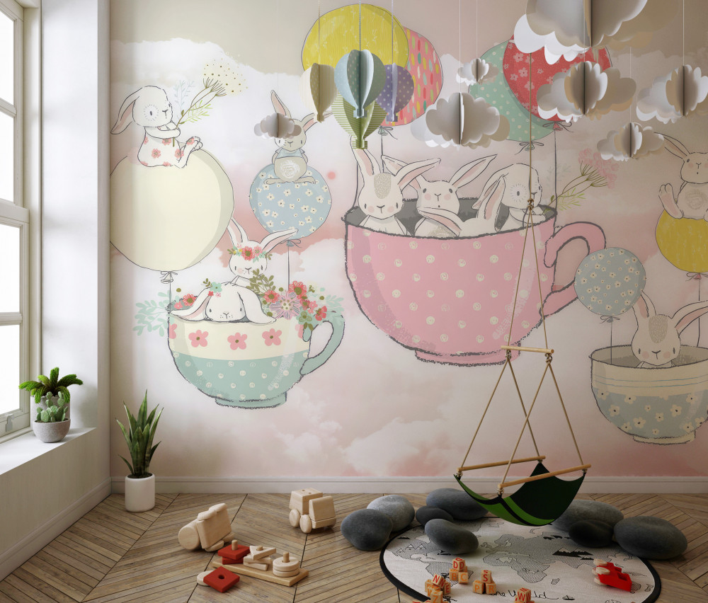 Fototapeta króliczki w filiżankach