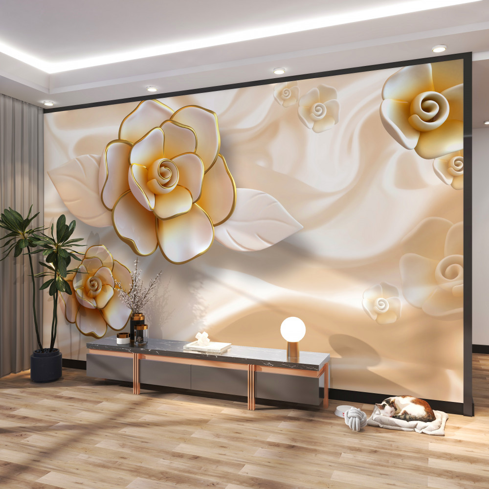 Fototapeta luksusowe białe i złote róże