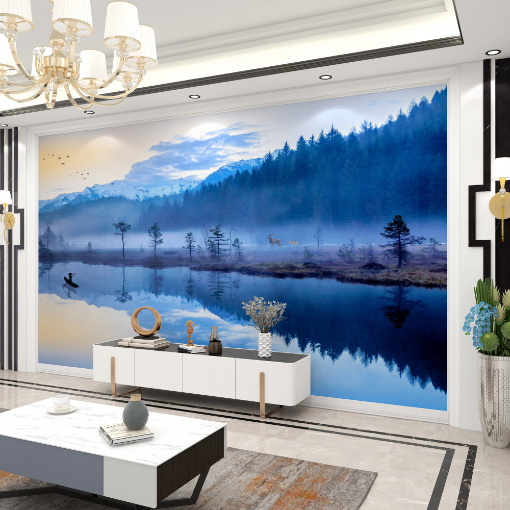 Fototapeta odbicie lasu iglastego w wodzie