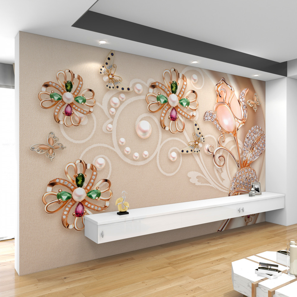 Fototapeta kwiaty i liście wykonane z kamieni szlachetnych