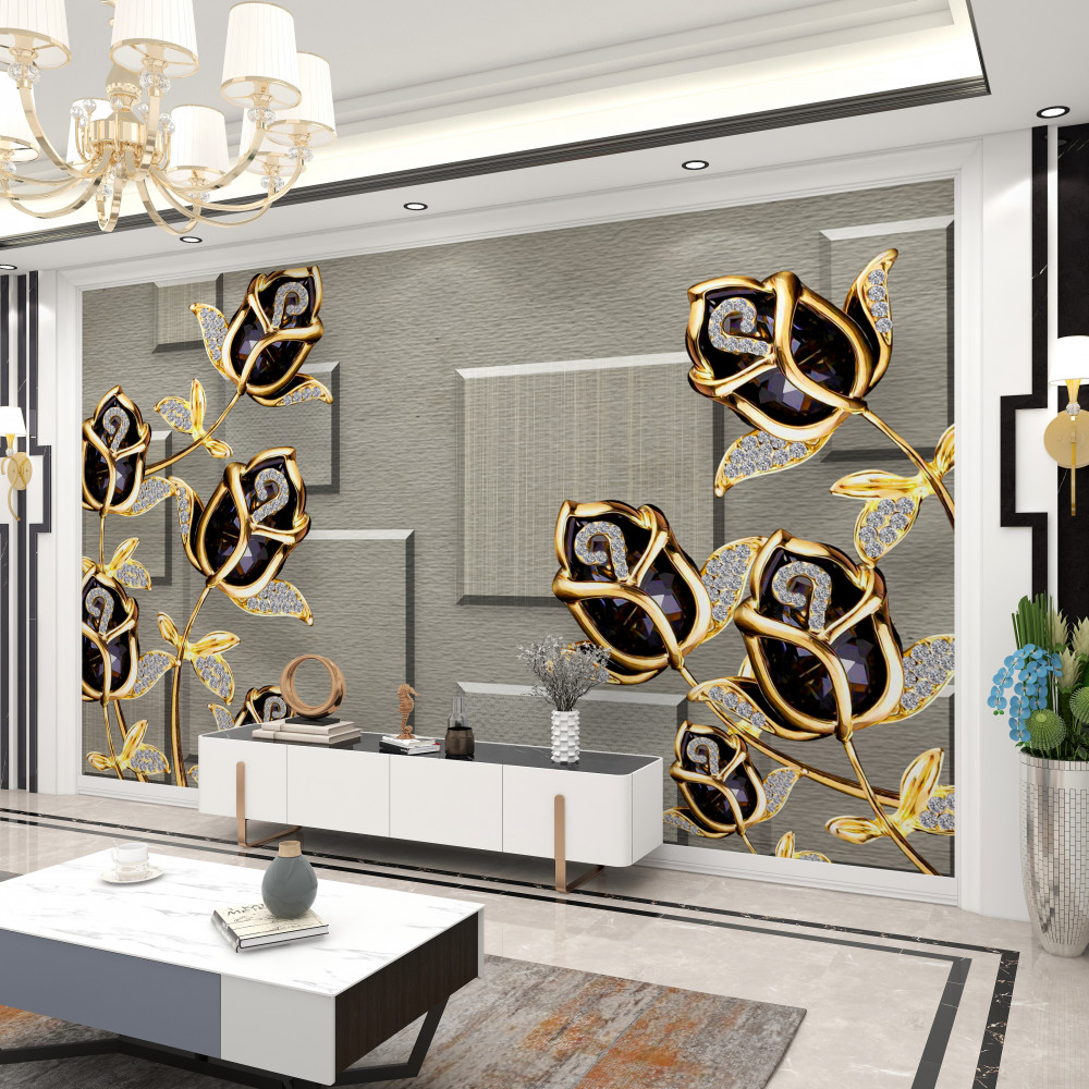 Fototapeta czarne róże ze złotymi ozdobami