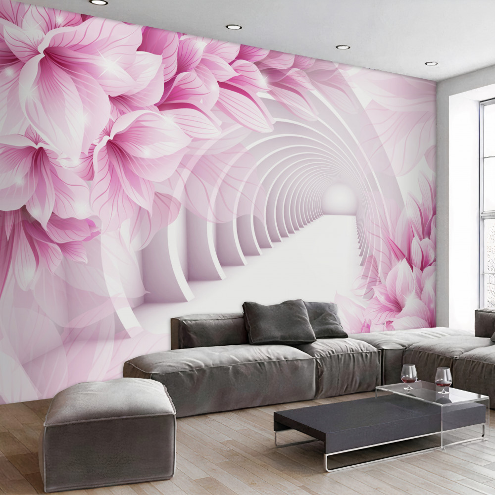 Fototapeta abstrakcyjny tunel i różowe kwiaty