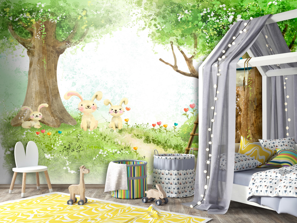 Fototapeta króliki w lesie w pobliżu ich domu