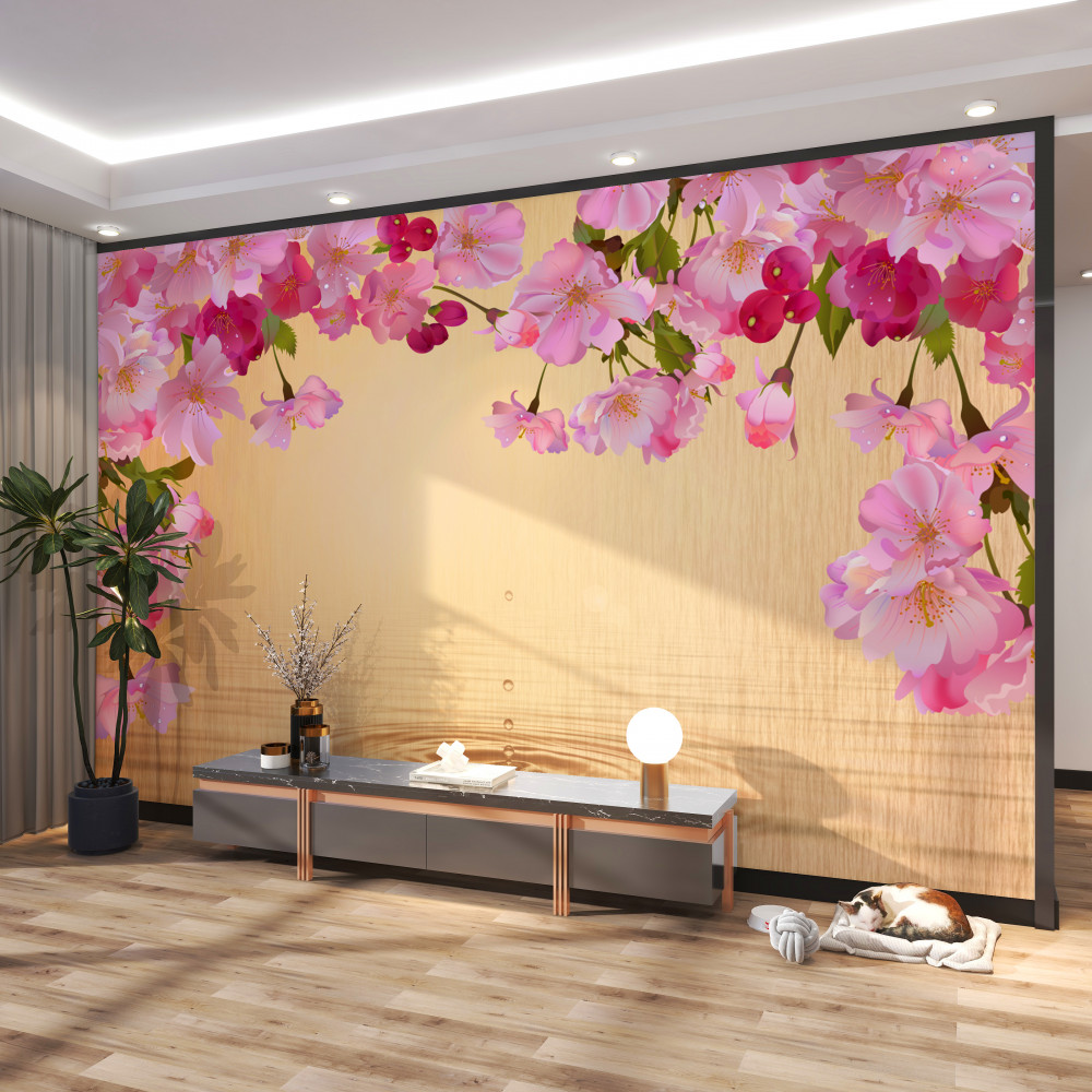 Fototapeta różowe kwiaty nad wodą