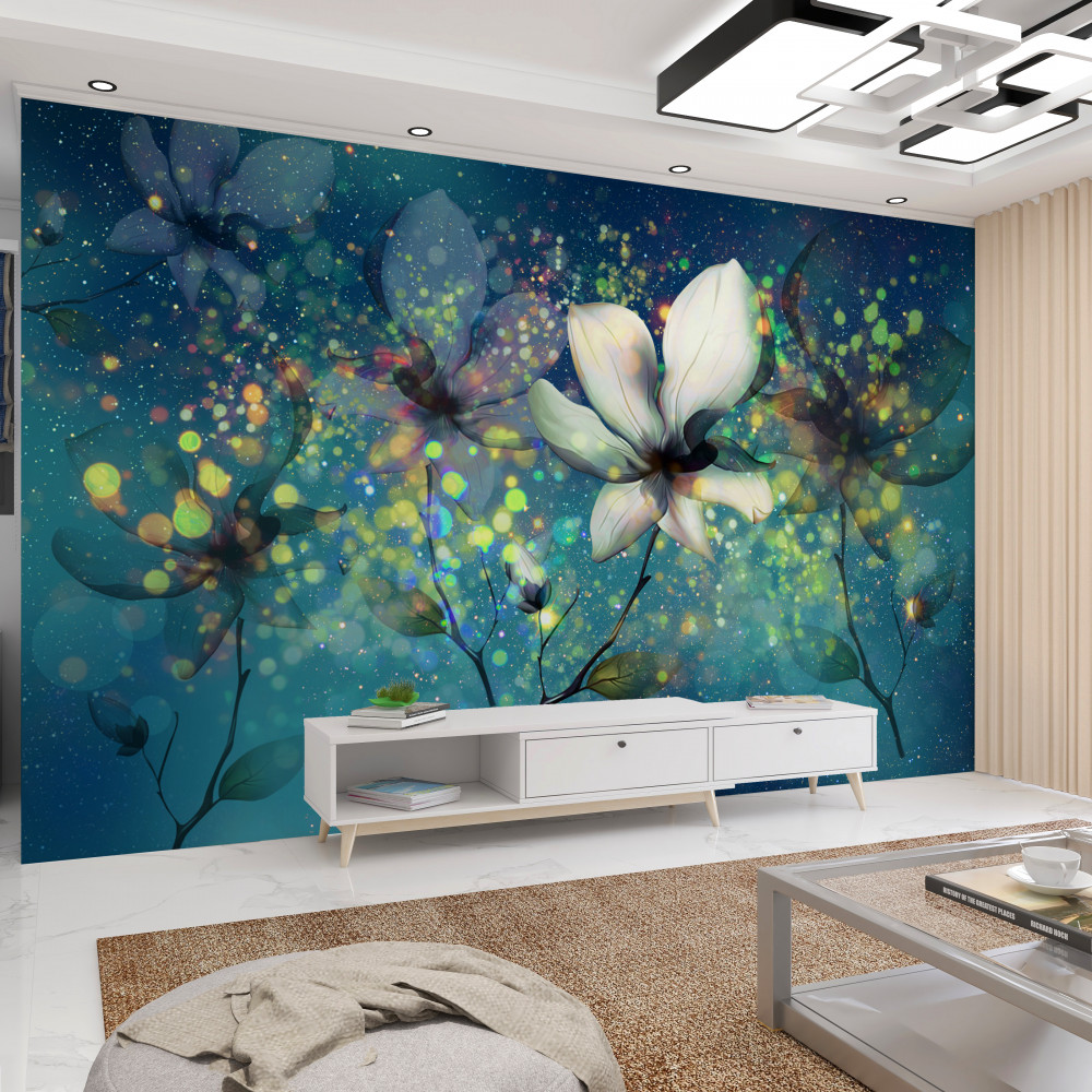 Fototapeta niezwykłe kwiaty na ciemnoniebieskim tle