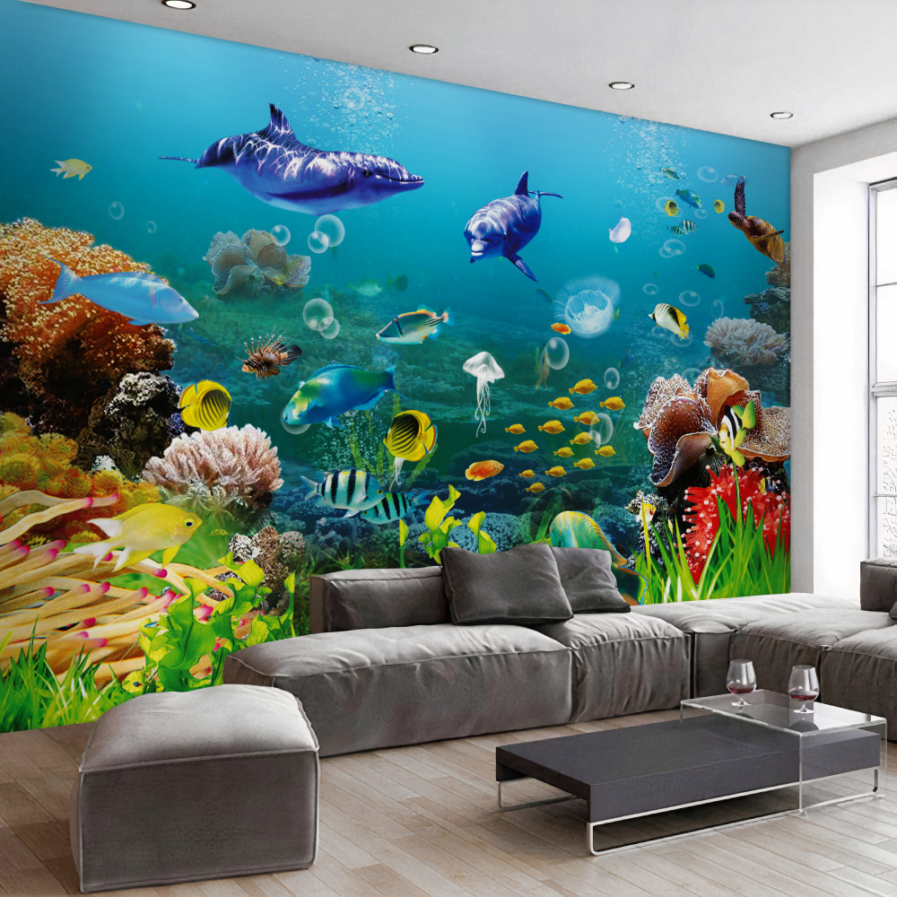 Fototapeta stworzenia morskie na zielonym tle