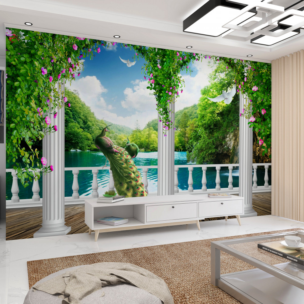 Fototapeta przepełniona kolumnada nad jeziorem