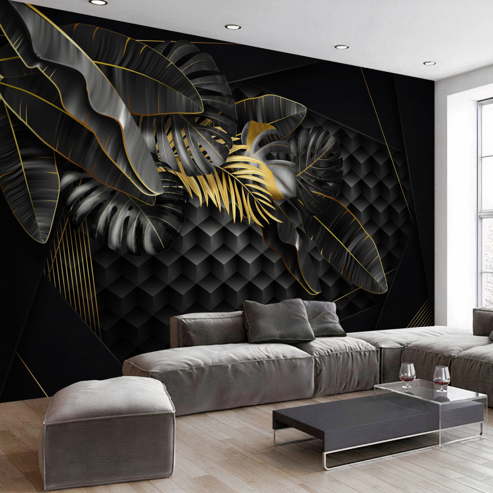 Fototapeta teksturowane czarne pióra ze złotą proporcją