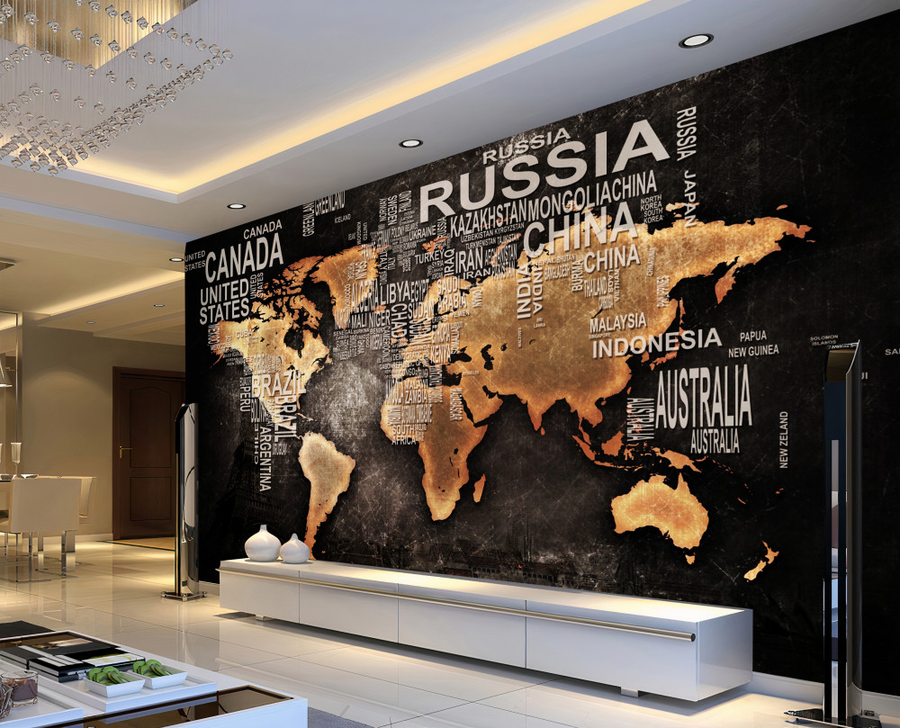 Fototapeta ciemna mapa świata z nazwami ważnych krajów