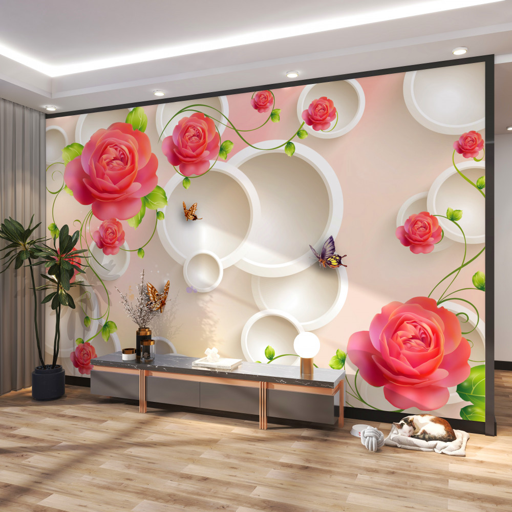 Fototapeta czerwone róże i białe kółka