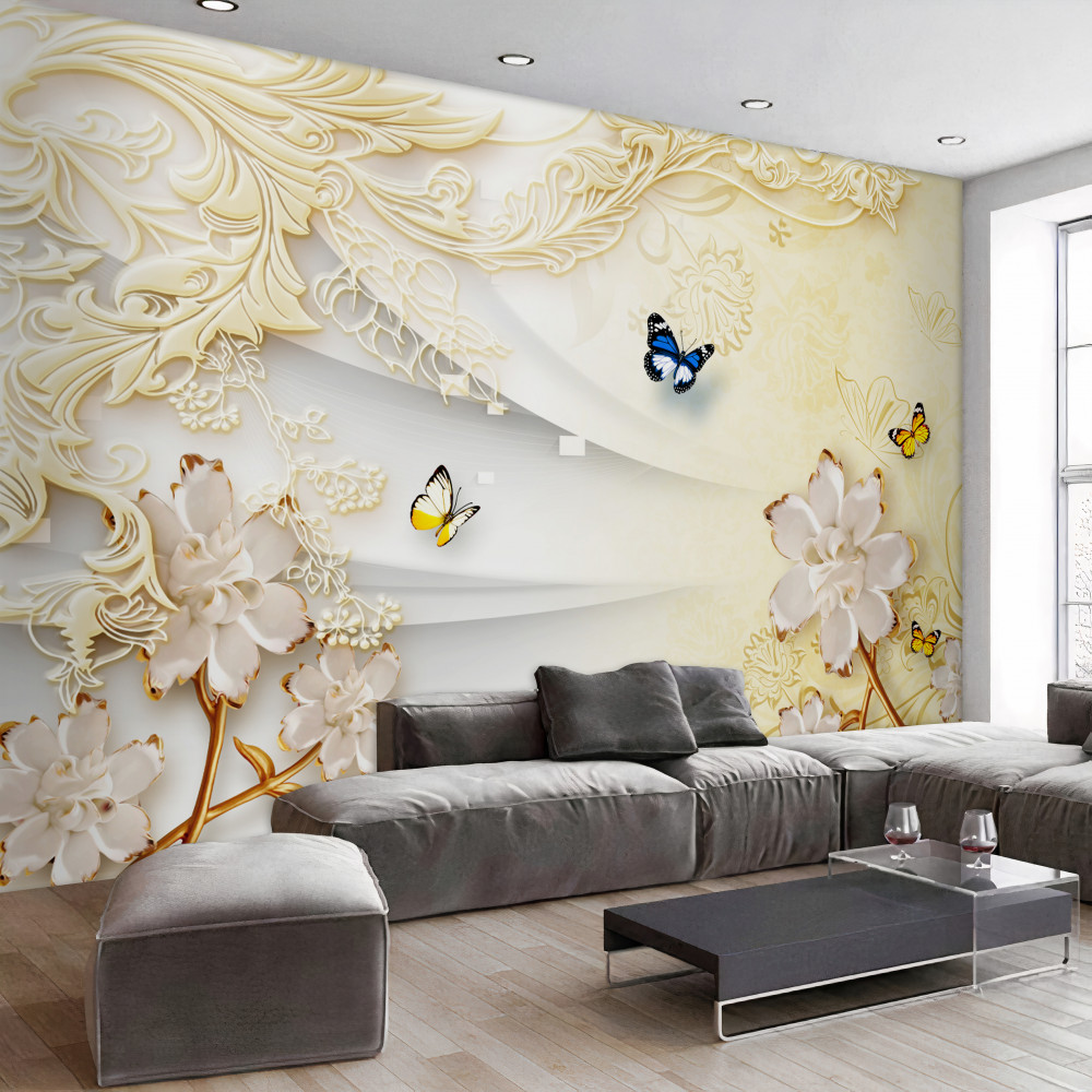 Fototapeta motyle nad kwitnącymi gałęziami