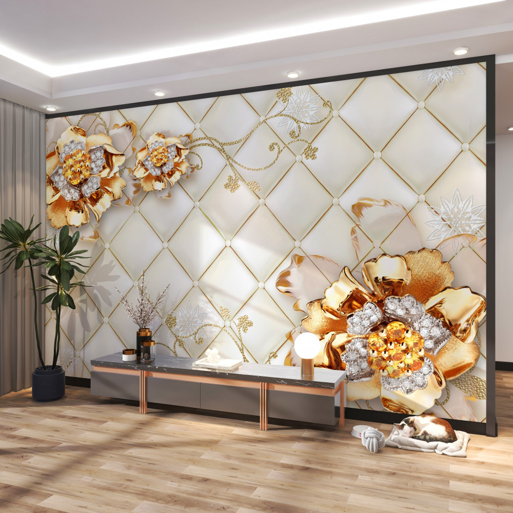 Fototapeta złote pąki kwiatowe z perłami