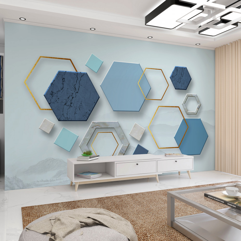 Fototapeta pięciokątne kształty w odcieniach koloru niebieskiego