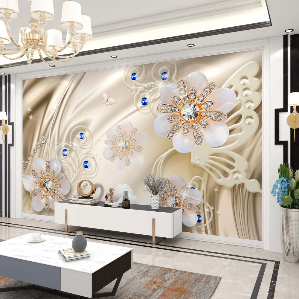 Fototapeta klejnoty w kwiatach i łabędziach na wodzie