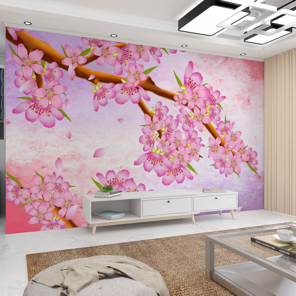 Fototapeta piękne różowe kwiaty na gałęzi