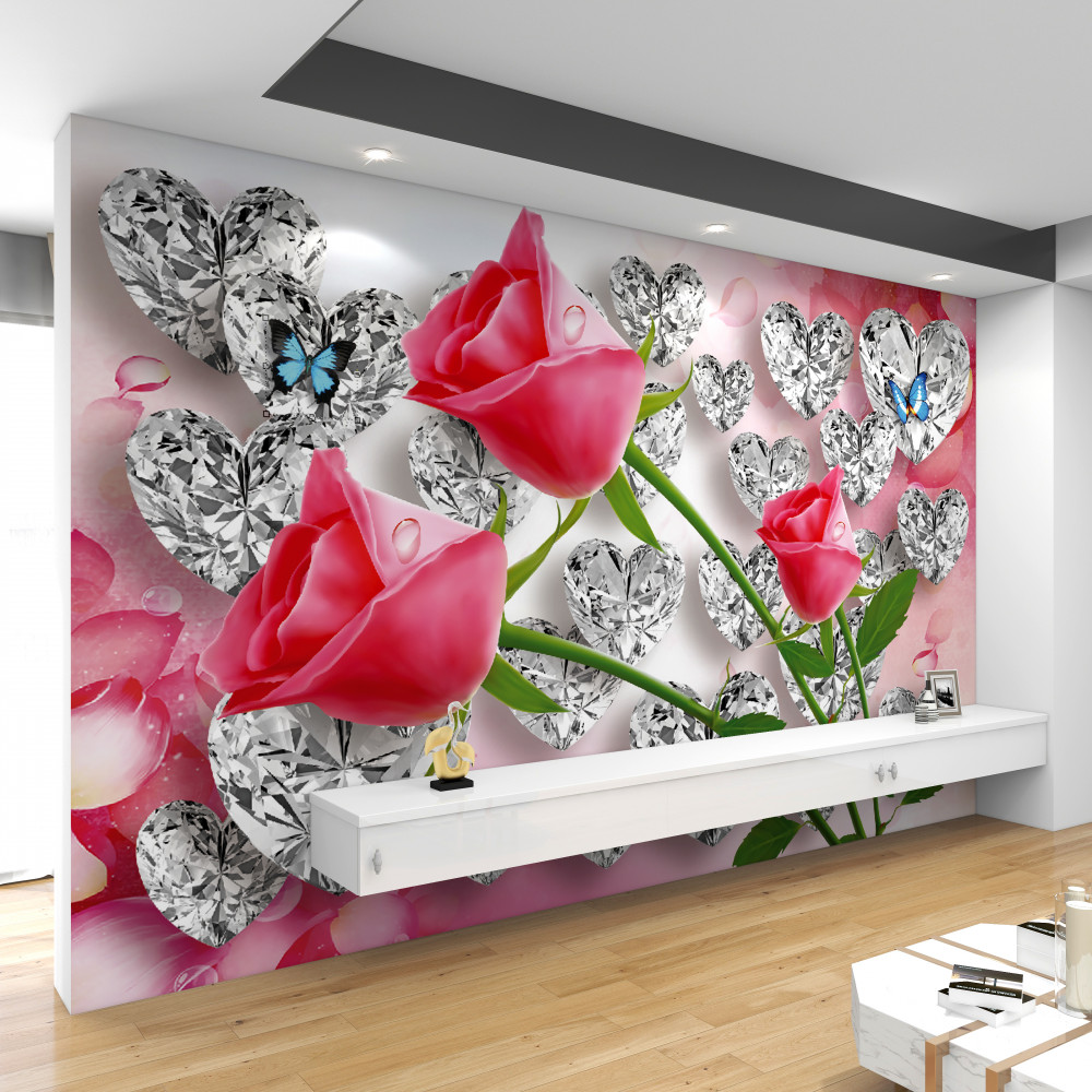 Fototapeta czerwone róże i diamenty