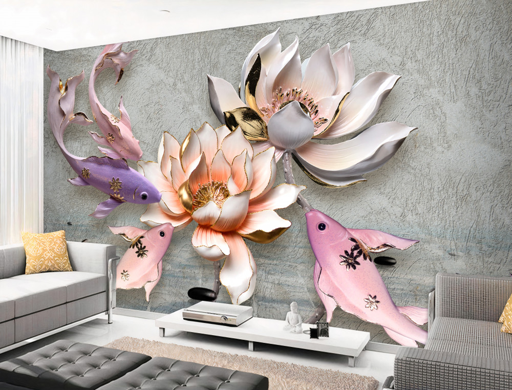 Fototapeta łabędzie na brzegu jeziora z kwiatami