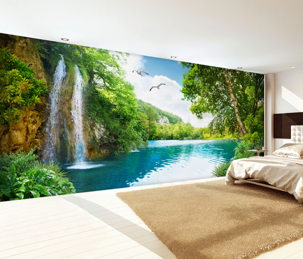 Fototapeta bajeczna przyroda wokół wodospadu i jeziora