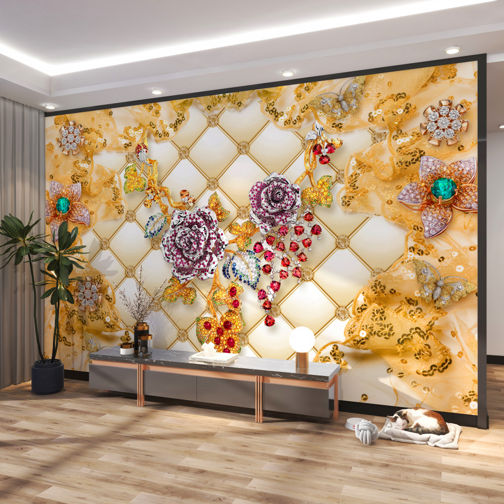 Fototapeta jesienne kwiaty w kamieniu i złocie