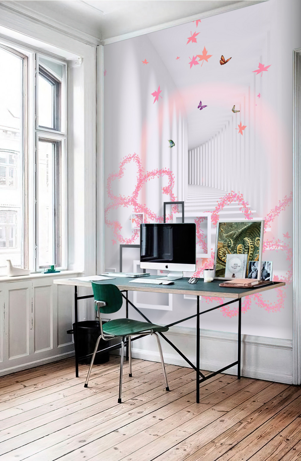 Fototapeta motyle w kształcie abstrakcyjnych serc na korytarzu