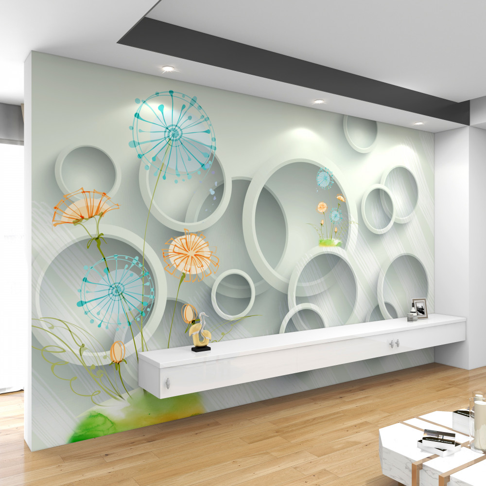 Fototapeta mniszek lekarski na łące na tle kręgów