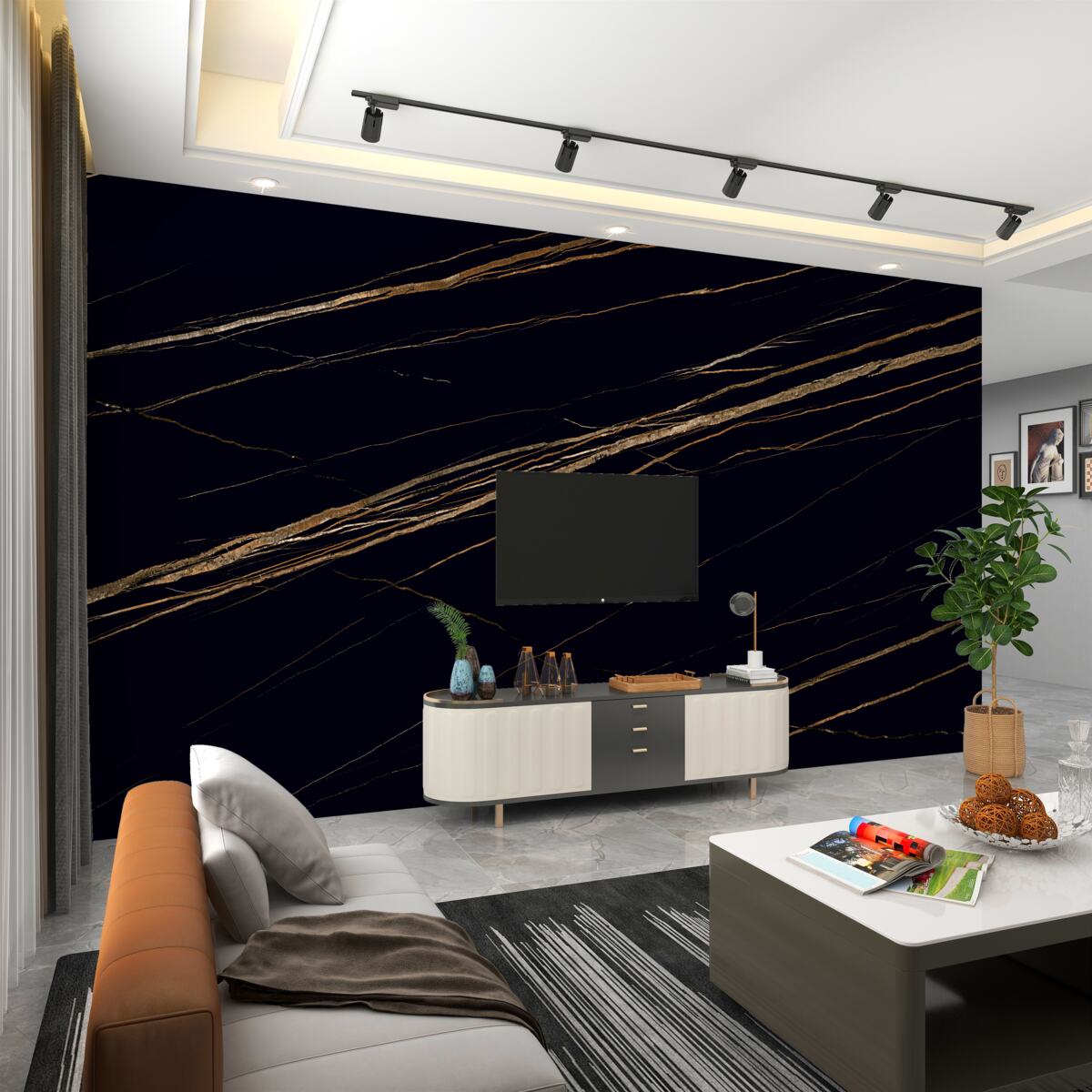 Fototapeta Czarne tło i złote paski