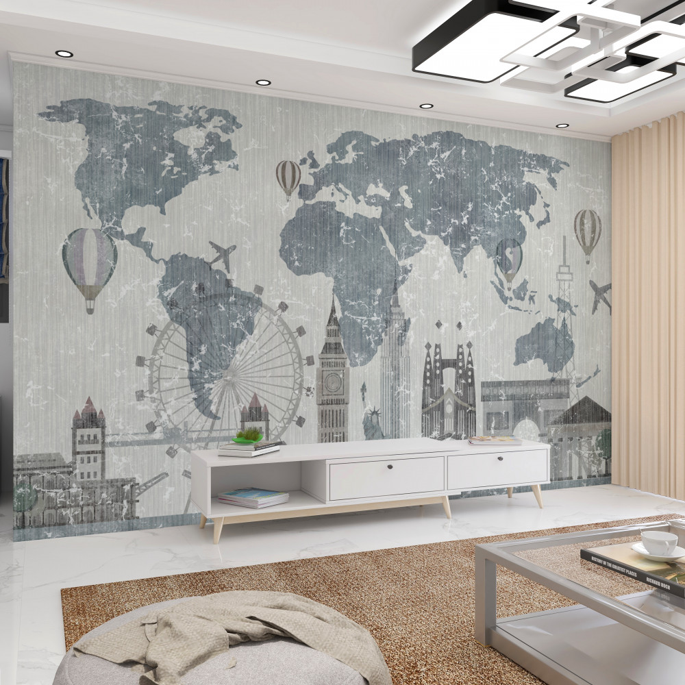 Fototapeta mapa świata z zabytkami Londynu