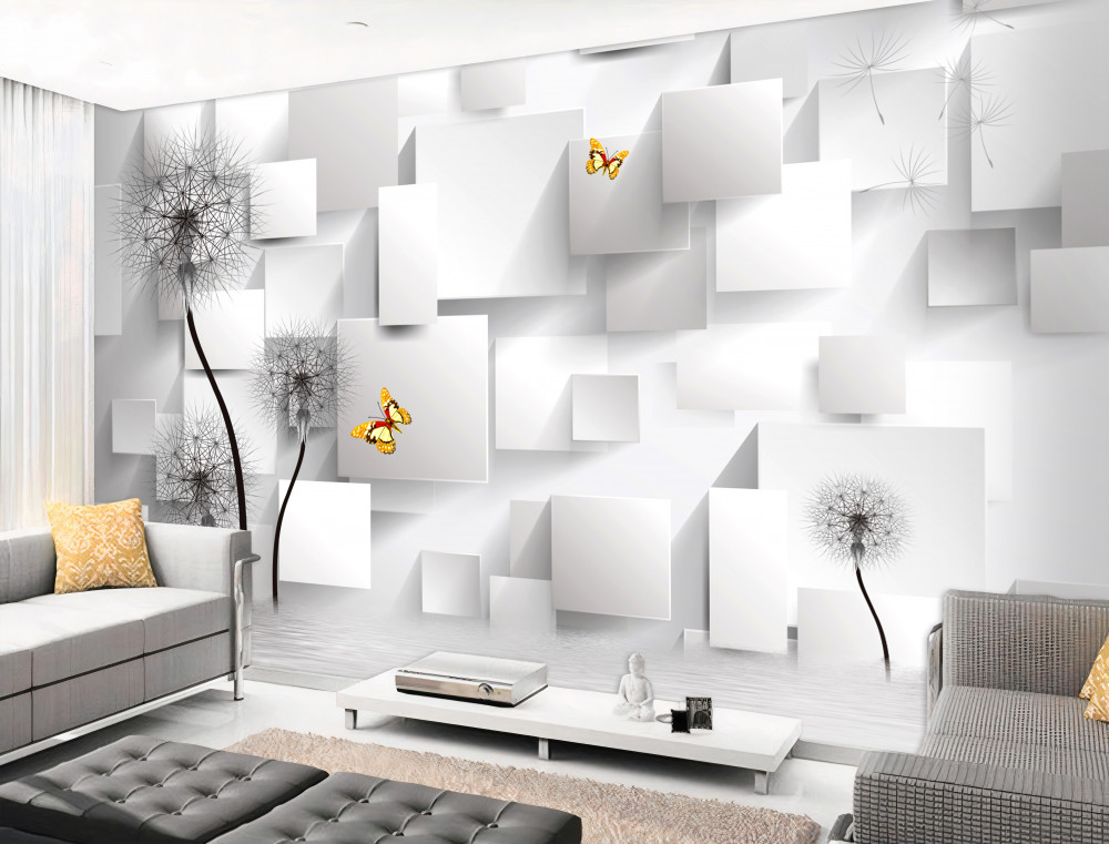 Fototapeta mlecze na tle abstrakcyjnych białych kwadratów