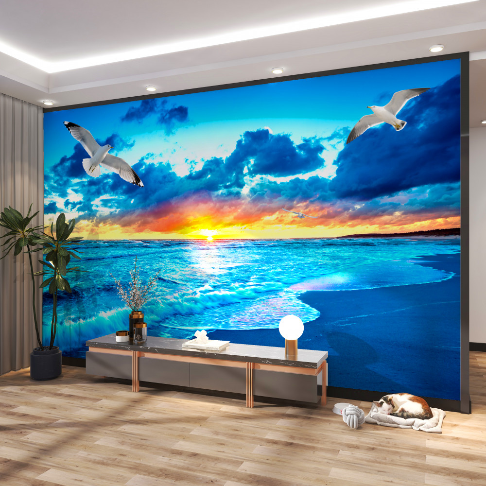 Fototapeta zachód słońca i mewy