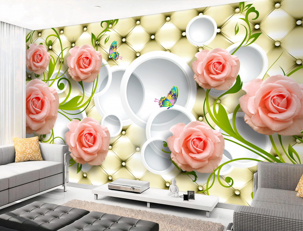 Fototapeta miękkie różowe róże z zielonymi gałązkami