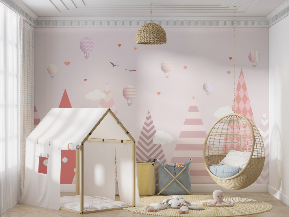 Fototapeta balony na ogrzane powietrze w różowych górach