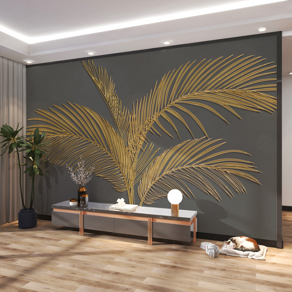 Fototapeta liście piór w kolorze brązowym na szarym tle