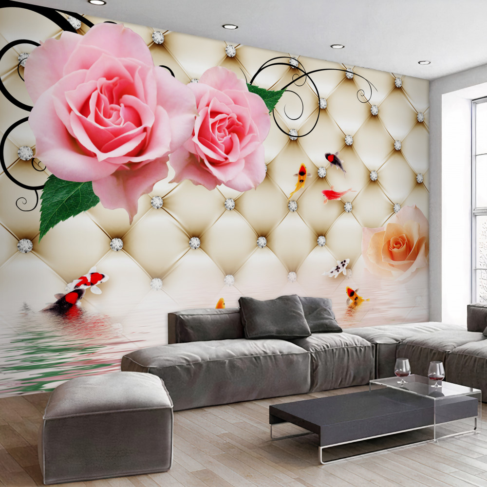 Fototapeta róże i motyle nad wodą