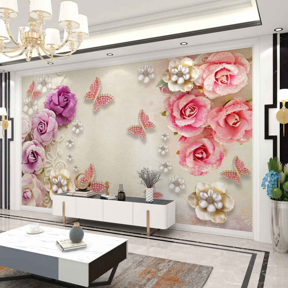 Fototapeta motyle wykonane z kamieni wokół kwiatów