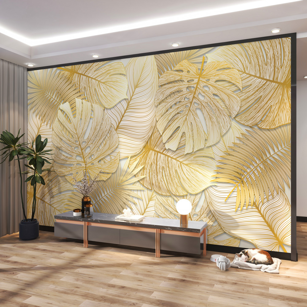 Fototapeta brązowo-złote liście tropikalnej monstery