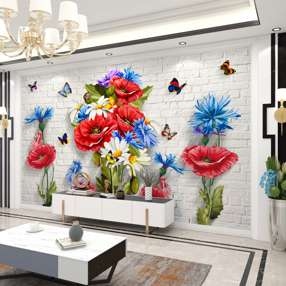 Fototapeta jasne wiosenne kwiaty i motyle