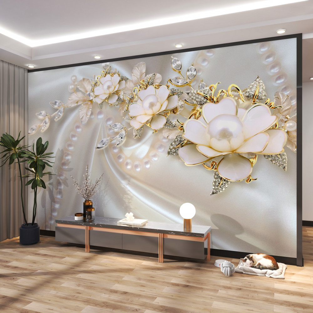 Fototapeta róże z perłami na jedwabiu