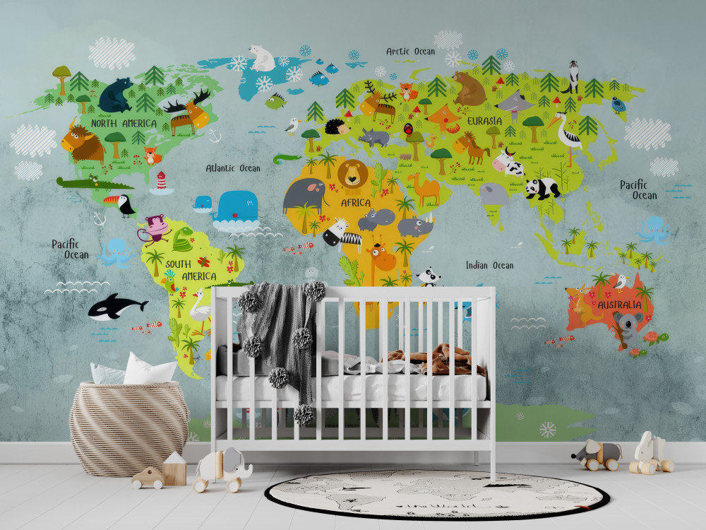 Fototapeta kolorowa mapa świata dla dzieci