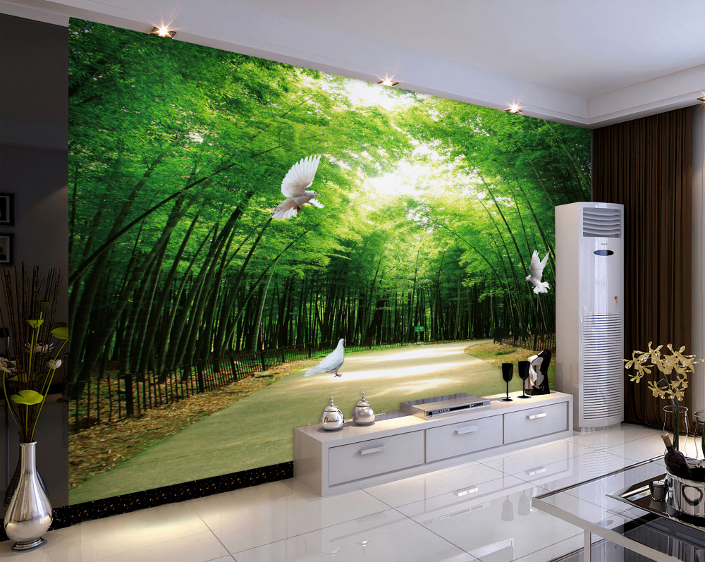 Fototapeta wejście do zielonego ogrodu botanicznego z gołębiami