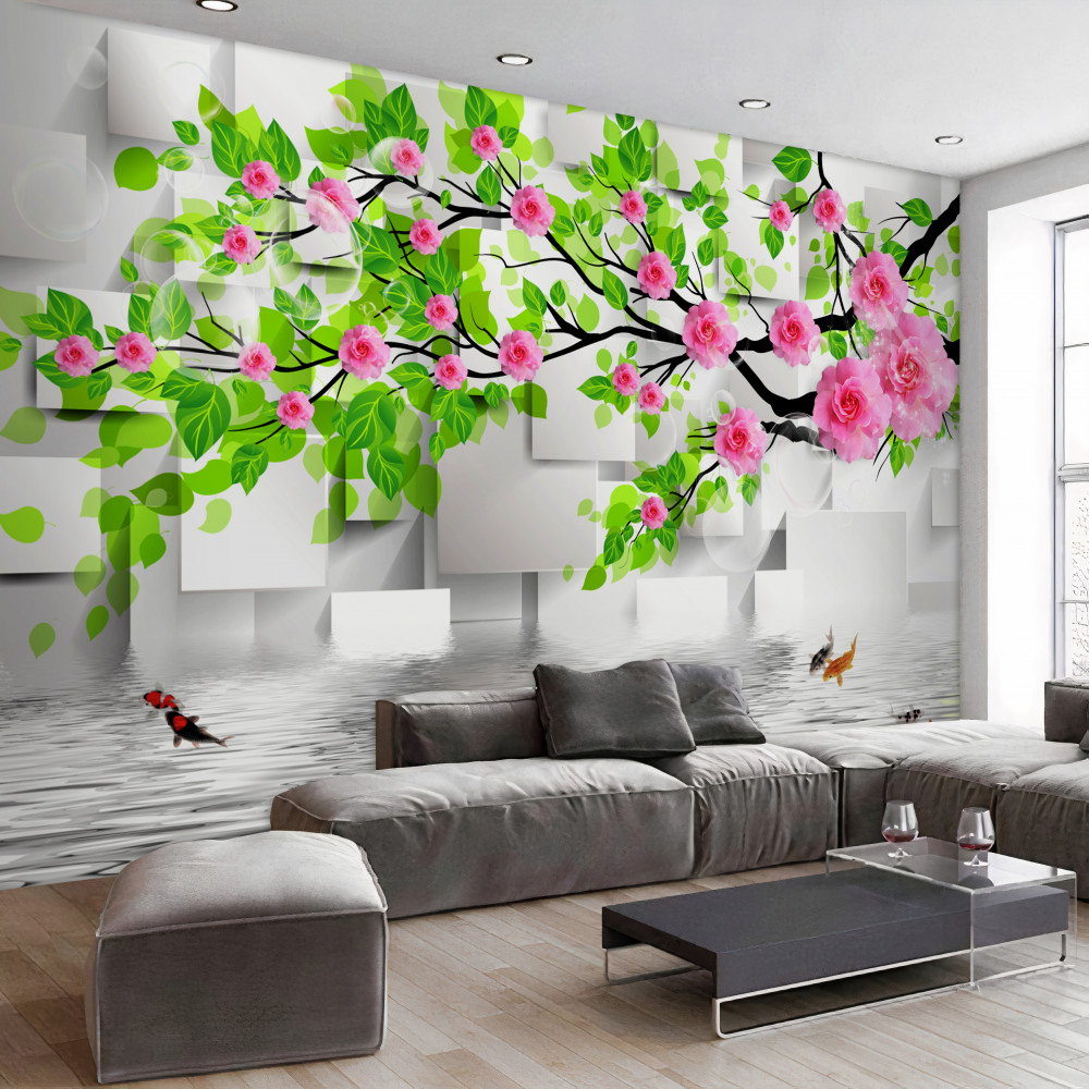 Fototapeta gałąź z kwitnącymi różowymi różami