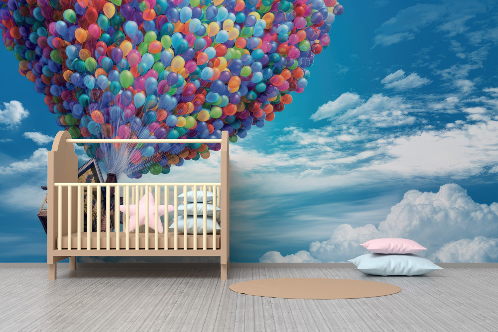 Fototapeta dom z wieloma balonami