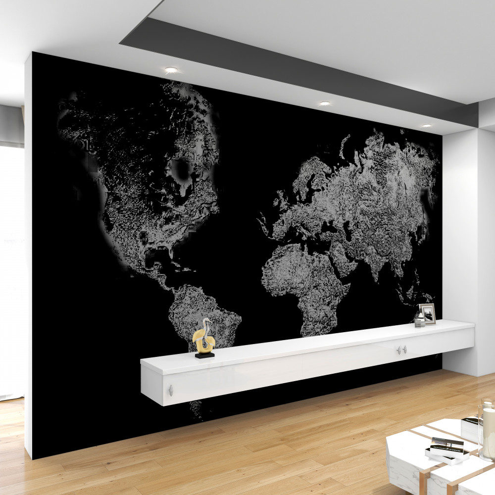 Fototapeta mapa świata z płaskorzeźbami